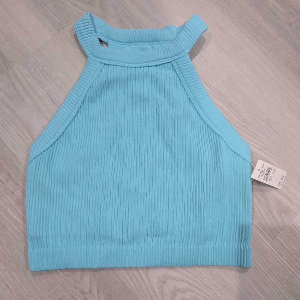 Aerie Superchill Seamless High Neck Bra Top Light Blue Size S NWT - Picture 2 of 6
